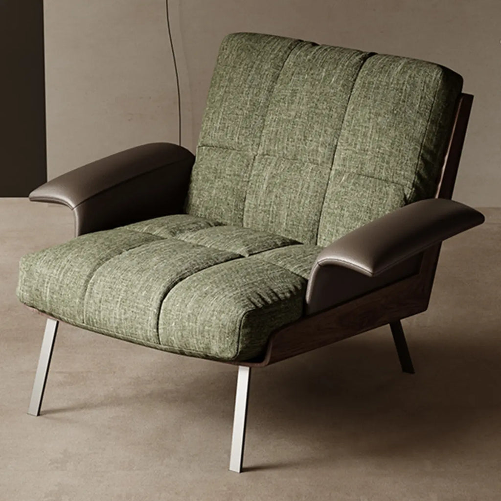 Fauteuil lounge moderne à accoudoirs évasés en tissu vert