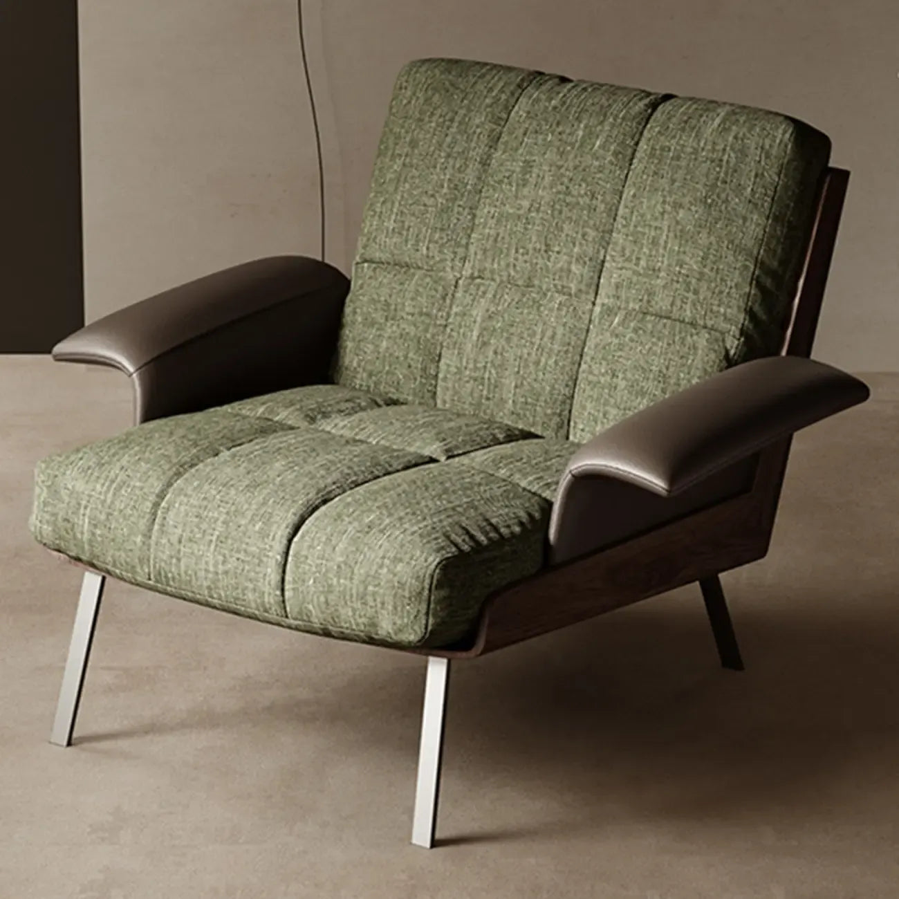 Fauteuil lounge moderne à accoudoirs évasés en tissu vert