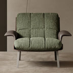 Fauteuil lounge moderne à accoudoirs évasés en tissu vert