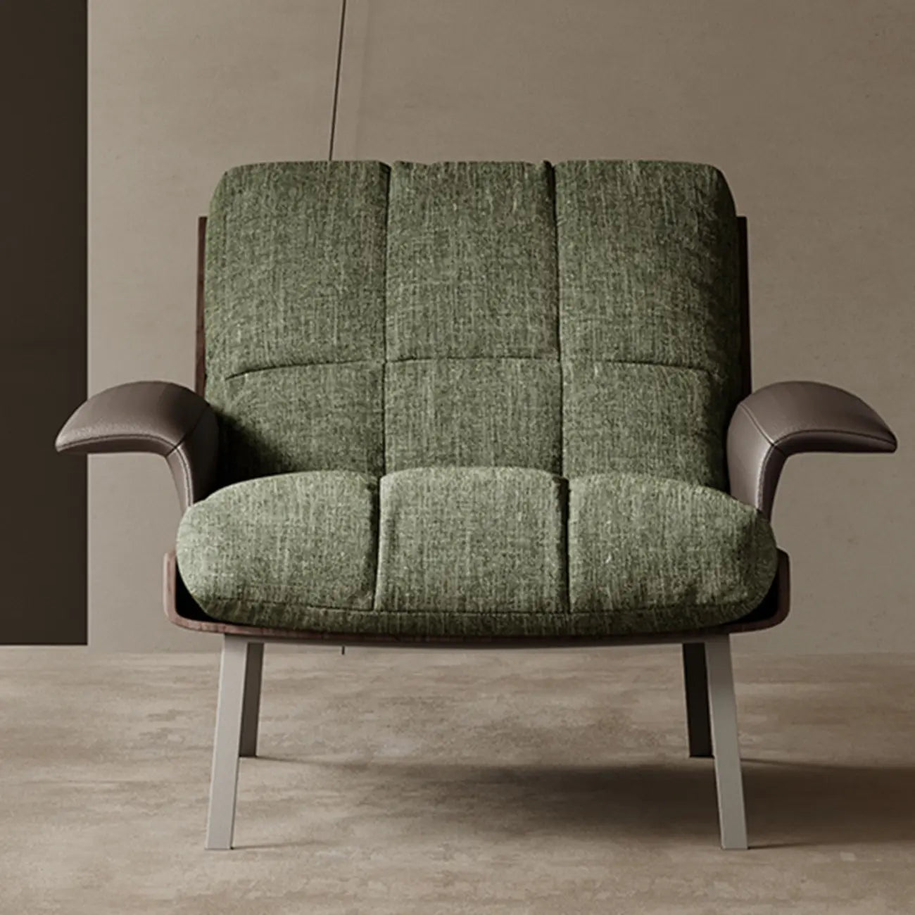 Fauteuil lounge moderne à accoudoirs évasés en tissu vert