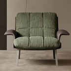 Fauteuil lounge moderne à accoudoirs évasés en tissu vert