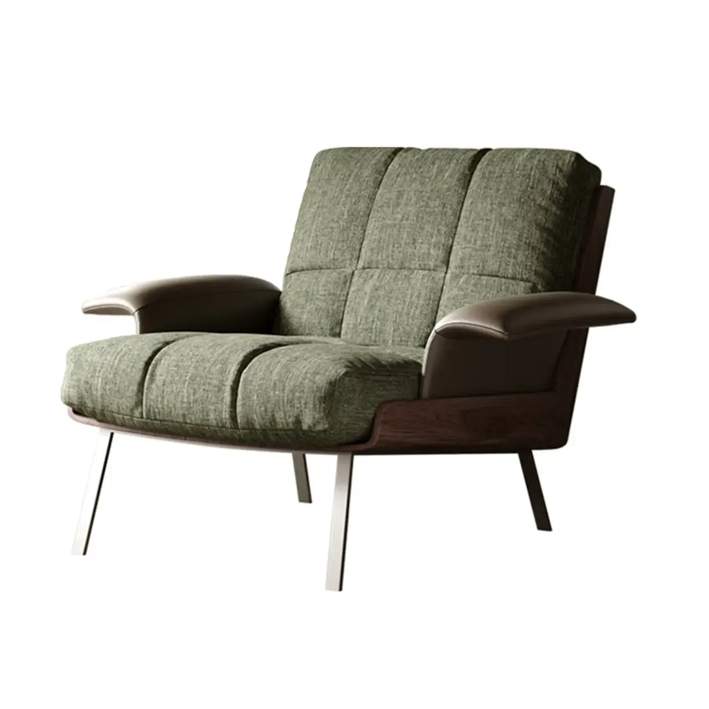 Fauteuil lounge moderne à accoudoirs évasés en tissu vert