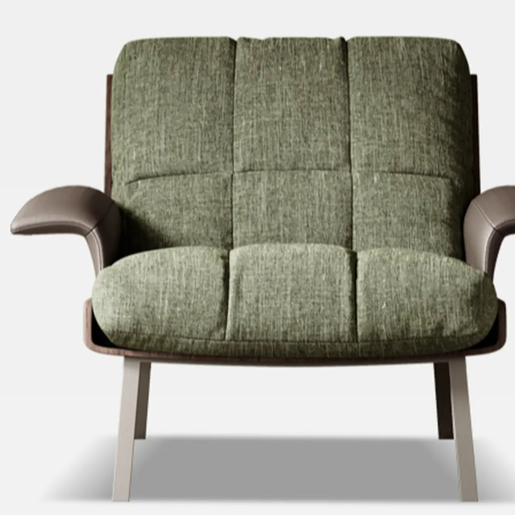 Fauteuil lounge moderne à accoudoirs évasés en tissu vert