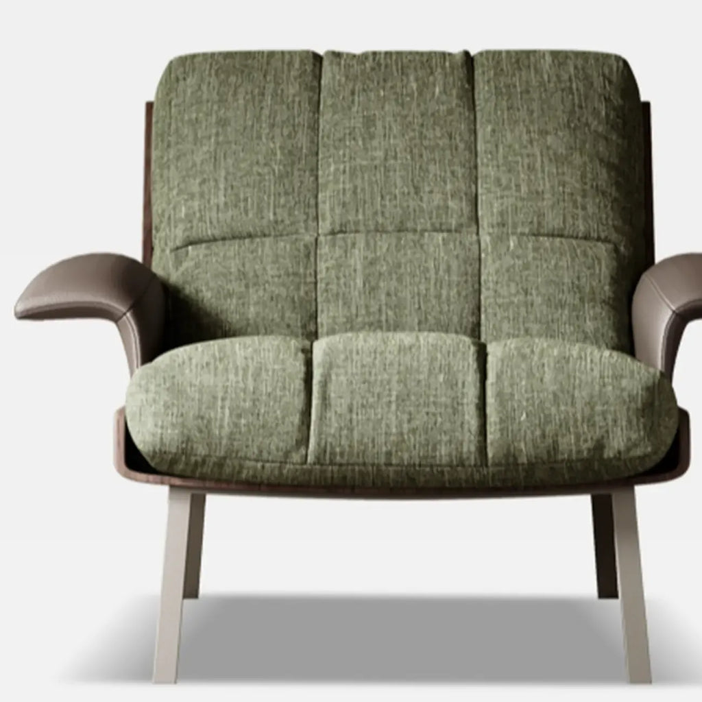 Fauteuil lounge moderne à accoudoirs évasés en tissu vert