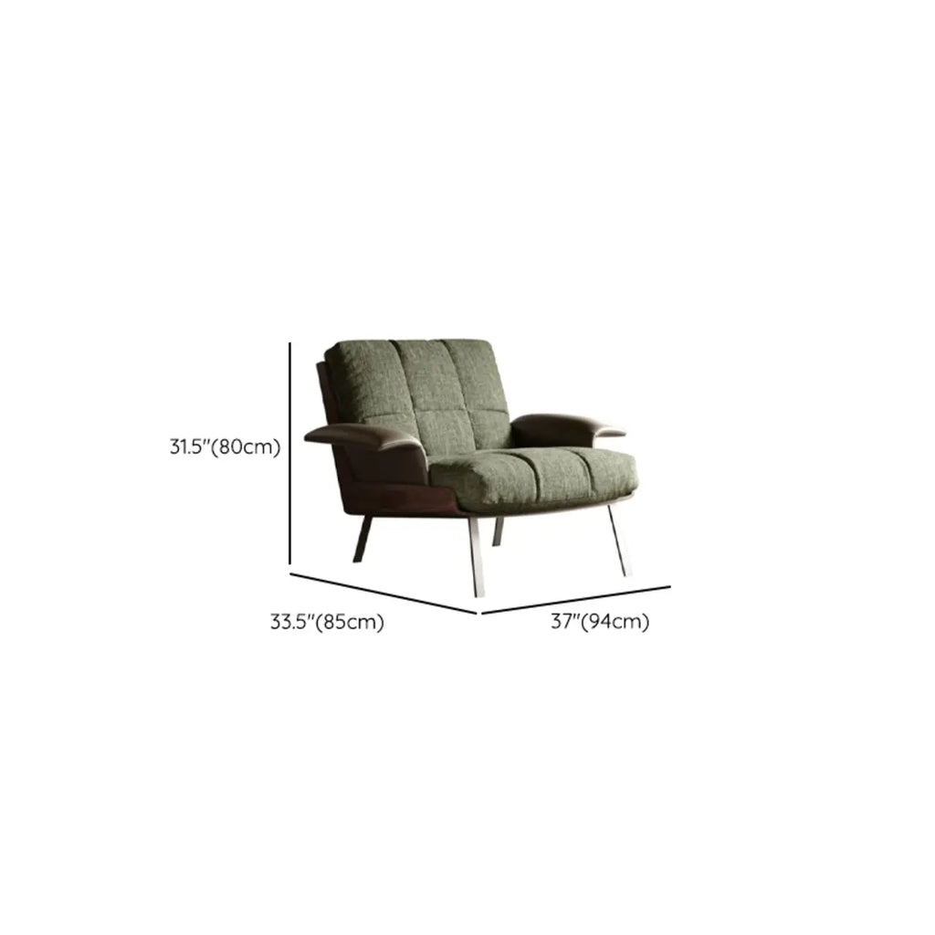 Fauteuil lounge moderne à accoudoirs évasés en tissu vert