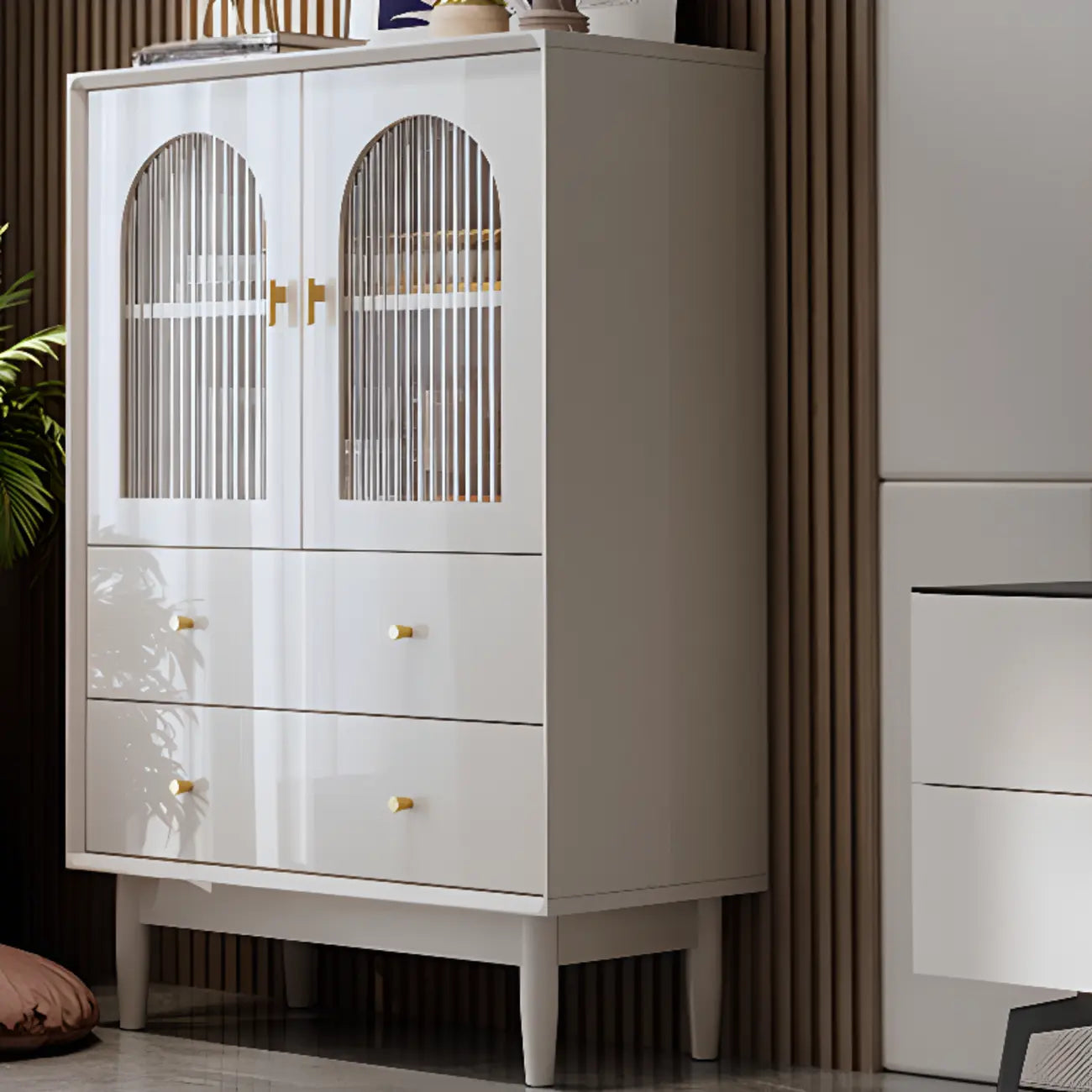 Armoire de rangement moderne et élégante en bois blanc avec portes vitrées