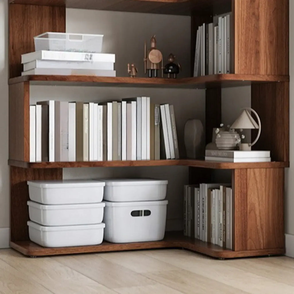 Libreria ad angolo aperta a 6 ripiani a forma di L in legno marrone noce