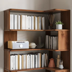 Libreria ad angolo aperta a 6 ripiani a forma di L in legno marrone noce