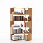 Libreria ad angolo aperta a 6 ripiani a forma di L in legno marrone noce