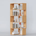Libreria ad angolo aperta a 6 ripiani a forma di L in legno marrone noce