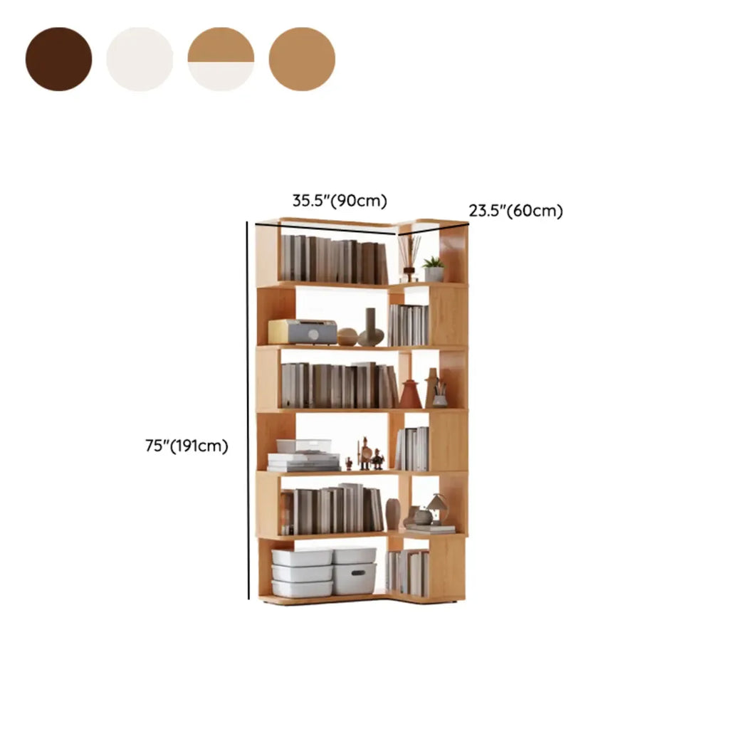 Libreria ad angolo aperta a 6 ripiani a forma di L in legno marrone noce