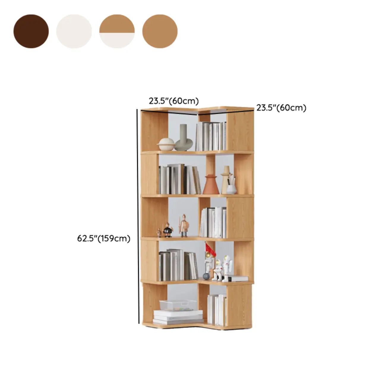 Libreria ad angolo aperta a 6 ripiani a forma di L in legno marrone noce