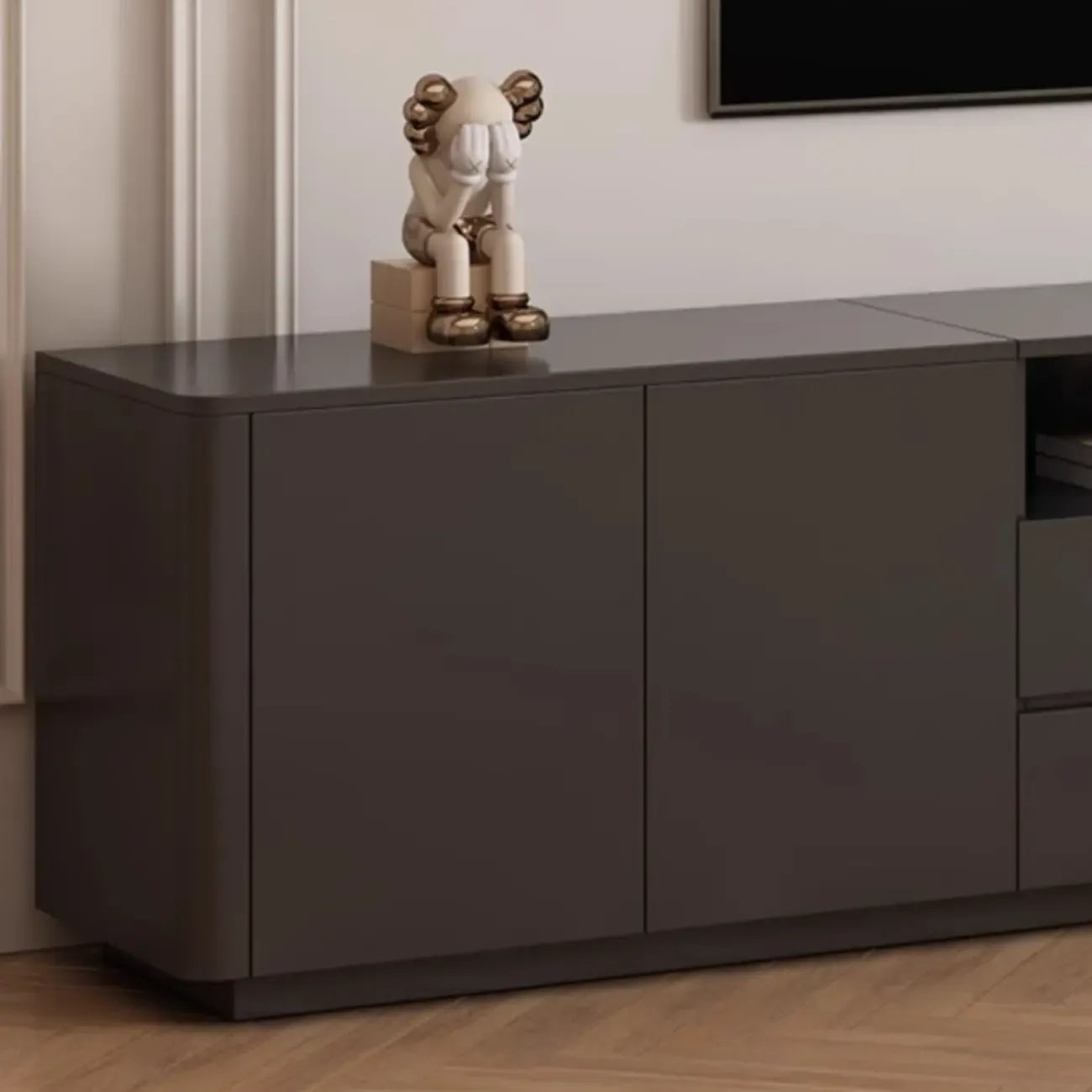 Meuble TV moderne en bois noir avec gestion des câbles