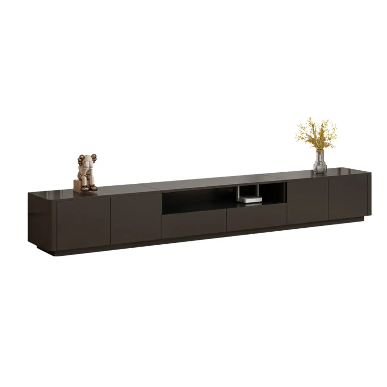 Meuble TV moderne en bois noir avec gestion des câbles