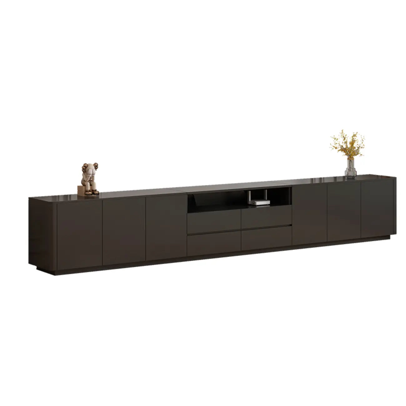 Meuble TV moderne en bois noir avec gestion des câbles