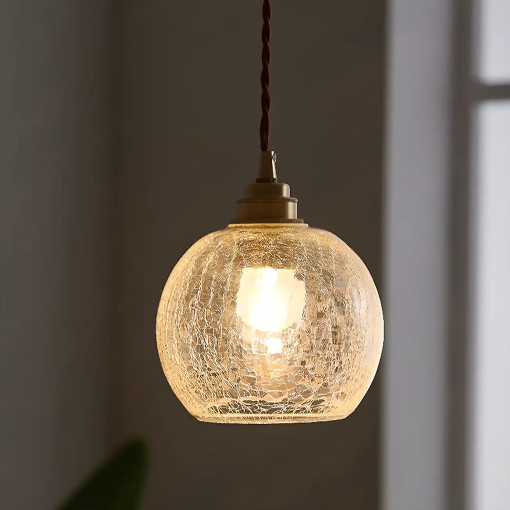 Suspension moderne réglable en verre craquelé doré