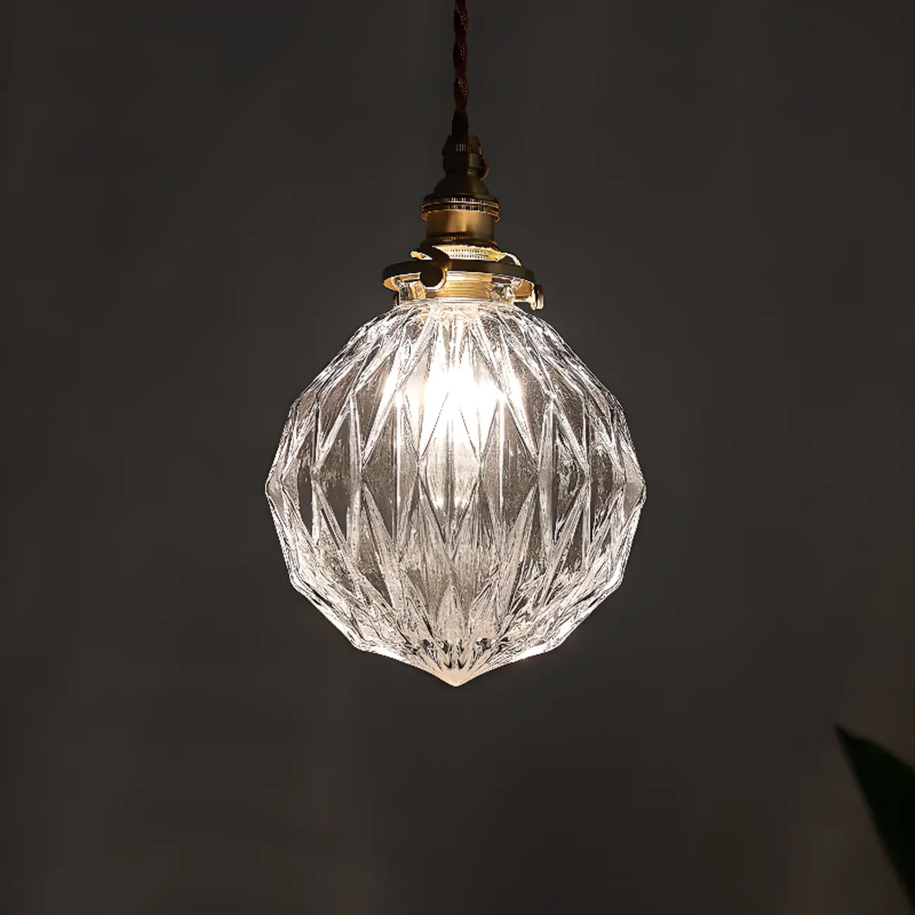 Suspension moderne réglable en verre craquelé doré