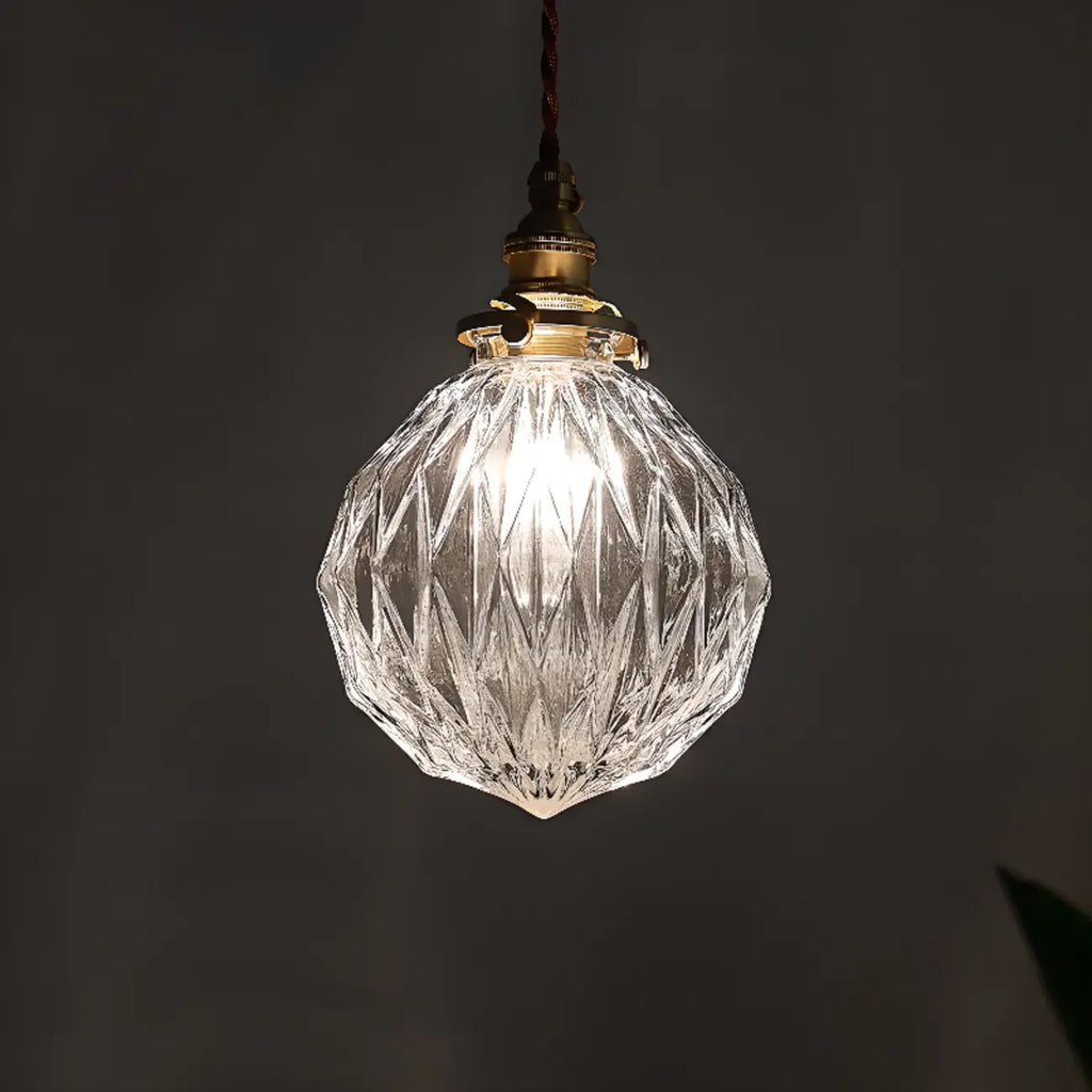Suspension moderne réglable en verre craquelé doré