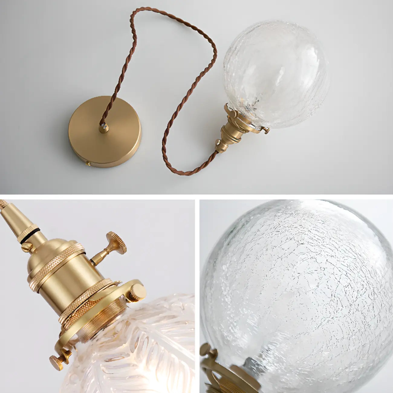 Suspension moderne réglable en verre craquelé doré