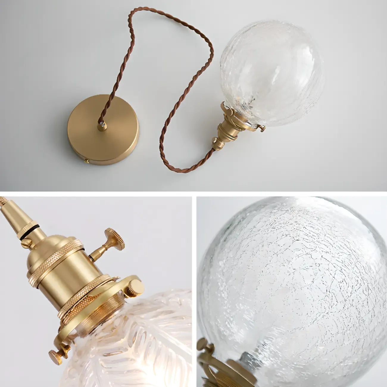 Suspension moderne réglable en verre craquelé doré