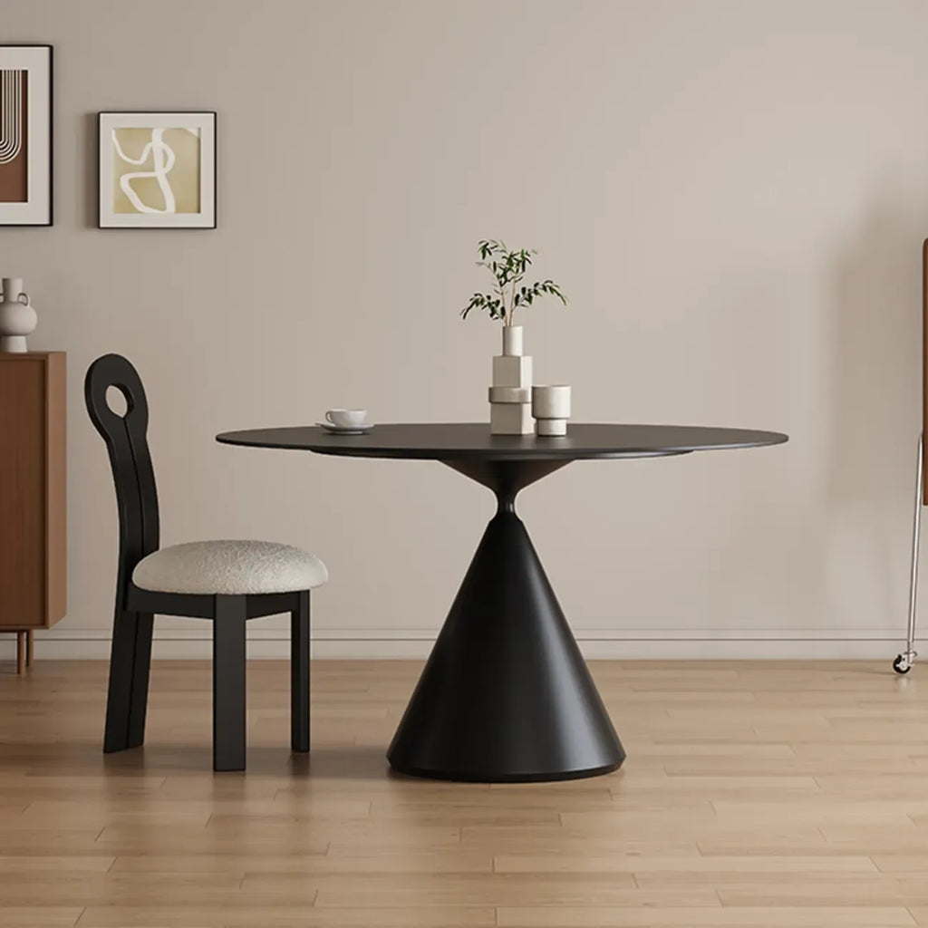 Table de salle à manger ronde moderne en métal noir et pierre