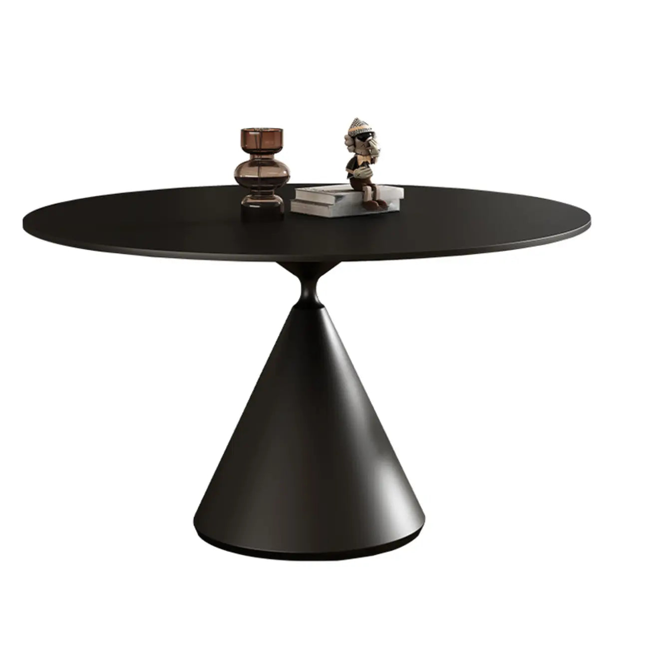 Table de salle à manger ronde moderne en métal noir et pierre