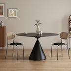 Table de salle à manger ronde moderne en métal noir et pierre