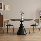 Table de salle à manger ronde moderne en métal noir et pierre