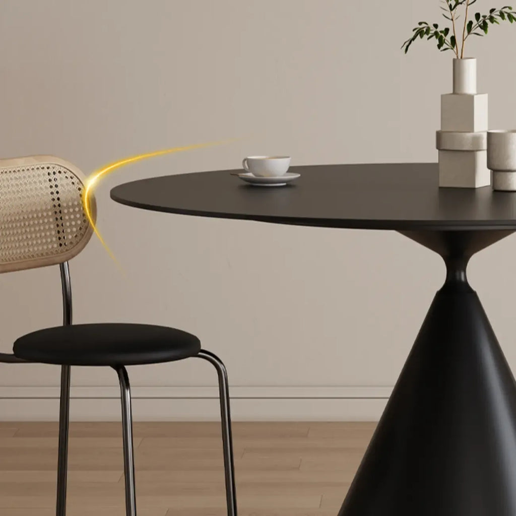 Table de salle à manger ronde moderne en métal noir et pierre