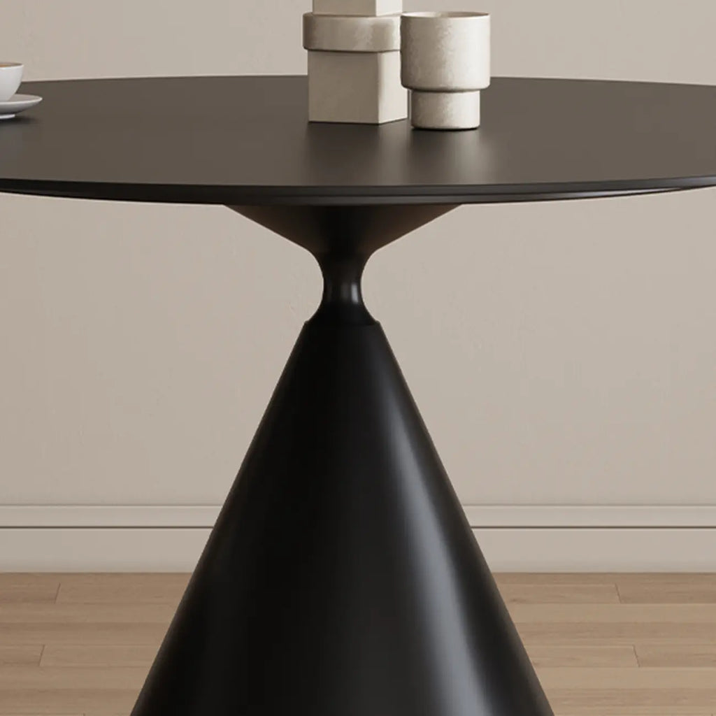 Table de salle à manger ronde moderne en métal noir et pierre