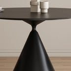 Table de salle à manger ronde moderne en métal noir et pierre