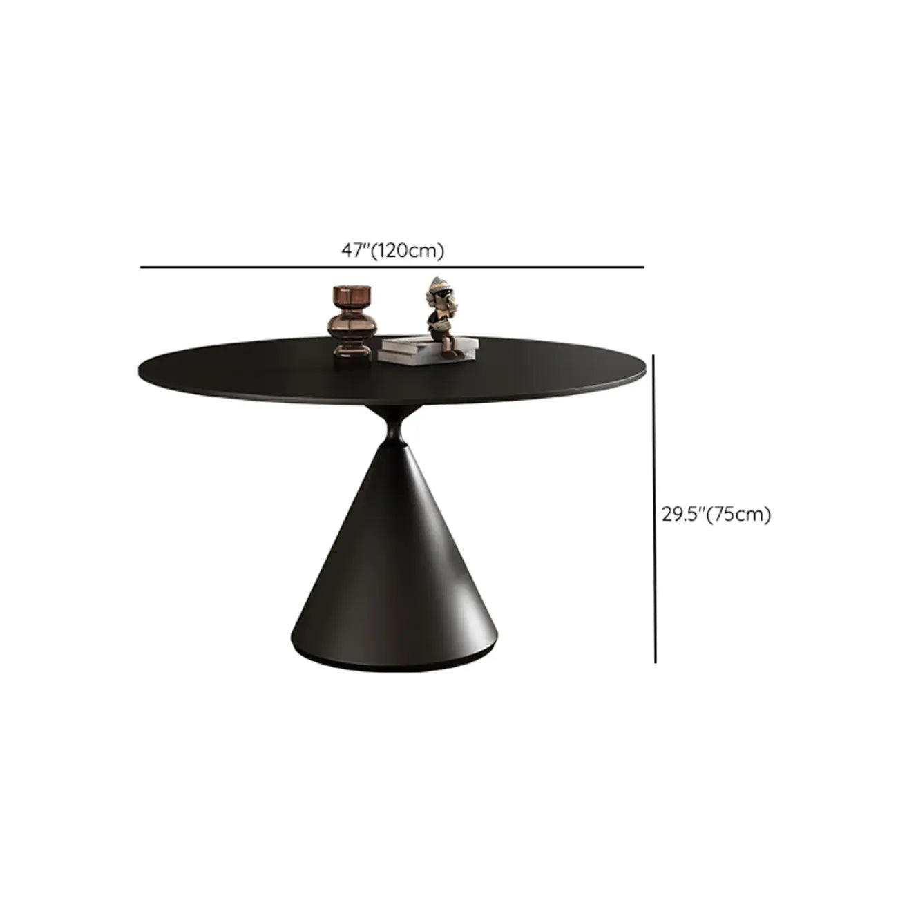 Table de salle à manger ronde moderne en métal noir et pierre