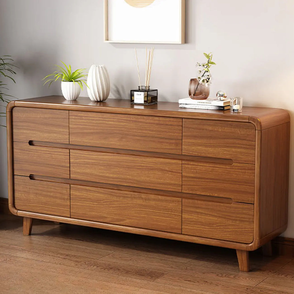 Commode élégante et spacieuse en bois brun et blanc avec 9 tiroirs