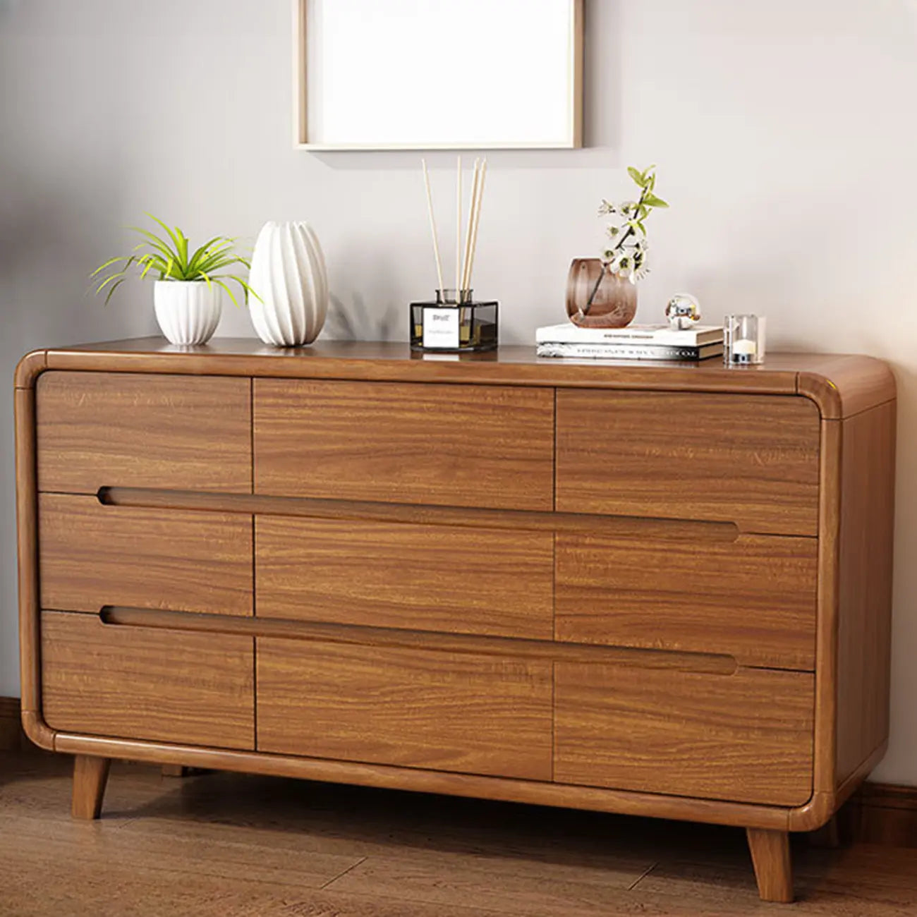 Commode élégante et spacieuse en bois brun et blanc avec 9 tiroirs