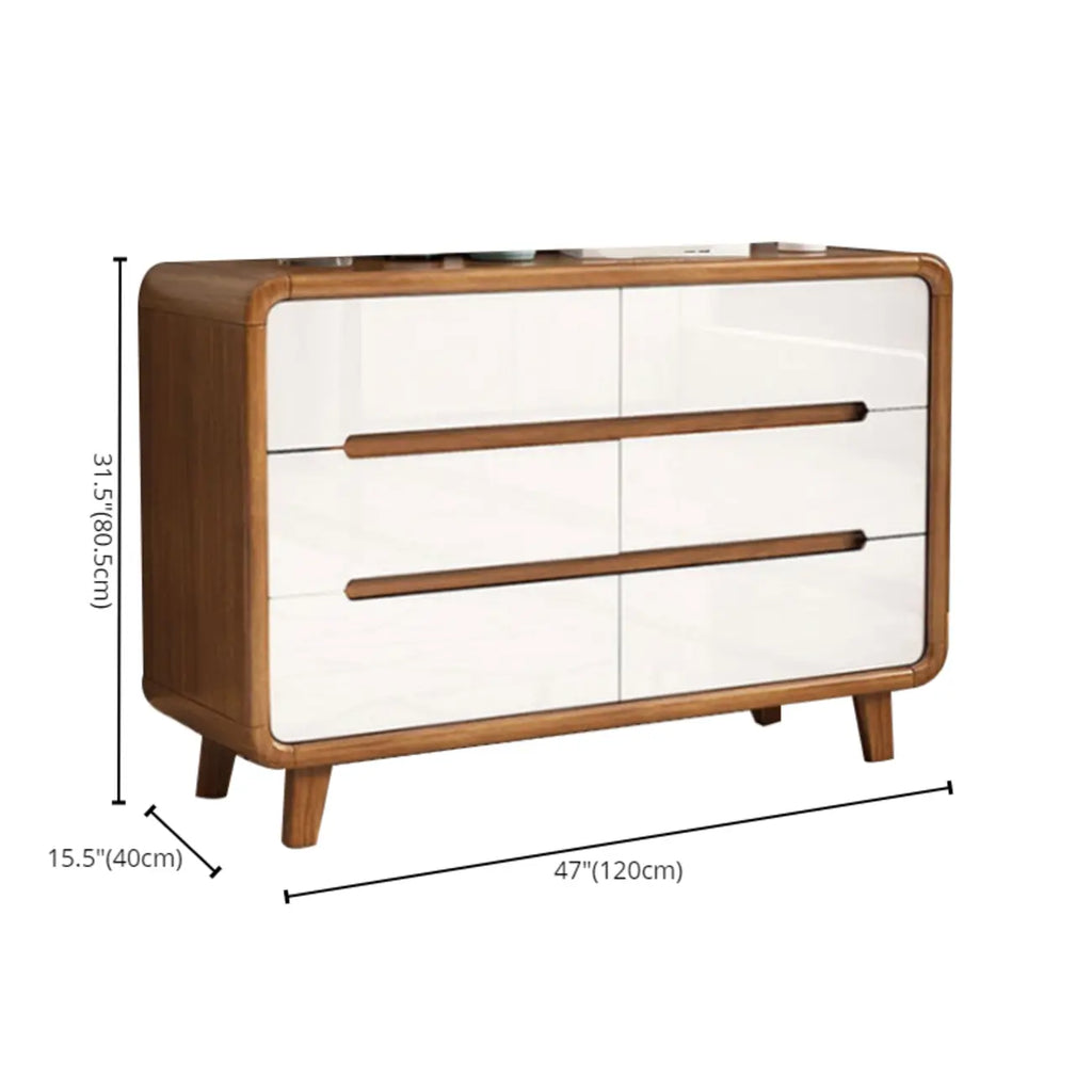 Commode élégante et spacieuse en bois brun et blanc avec 9 tiroirs