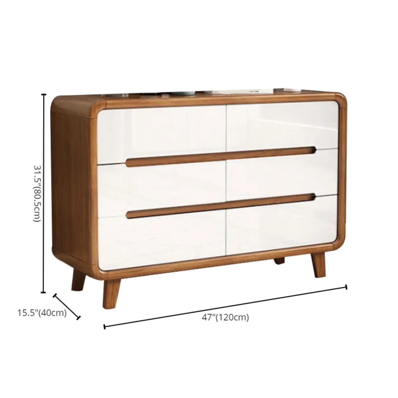 Commode élégante et spacieuse en bois brun et blanc avec 9 tiroirs