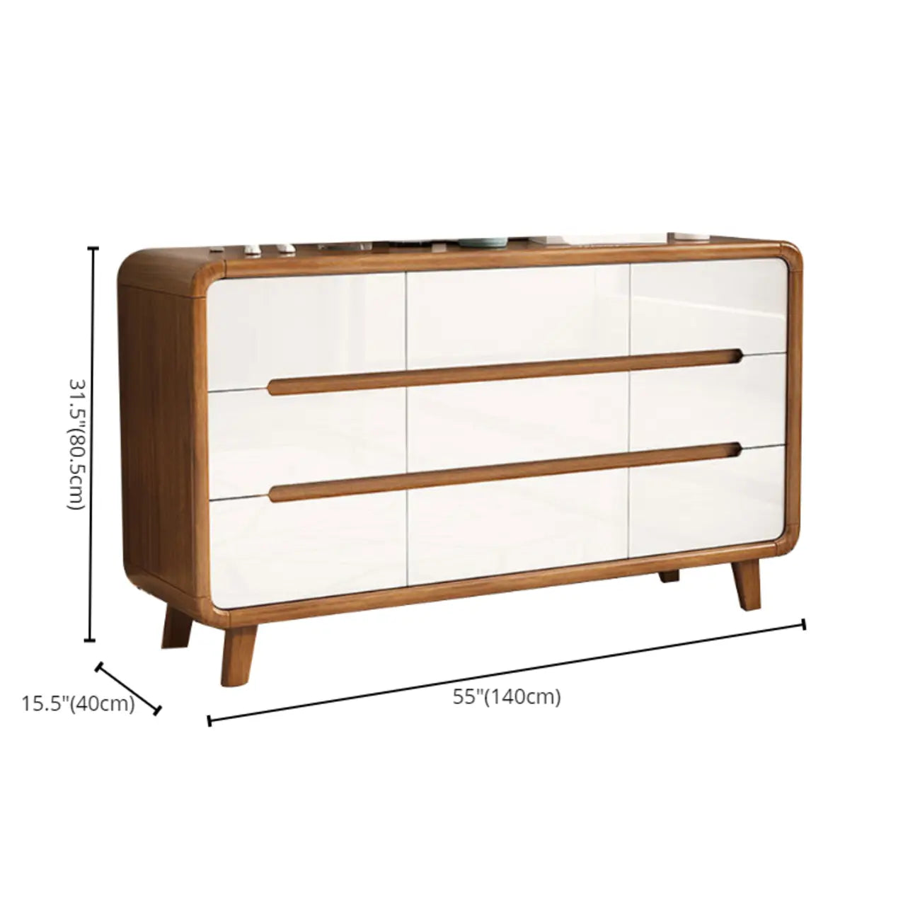 Commode élégante et spacieuse en bois brun et blanc avec 9 tiroirs