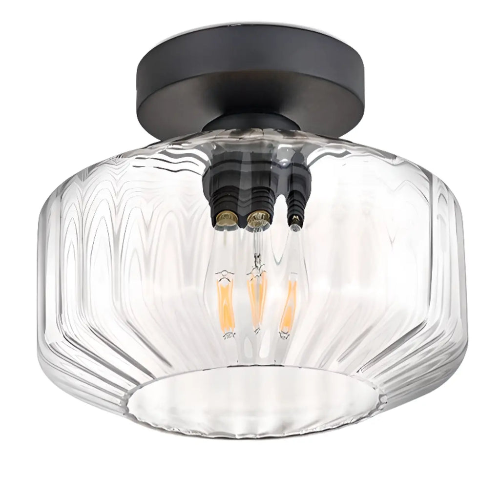 Plafonnier semi-encastré industriel en verre transparent pour couloir