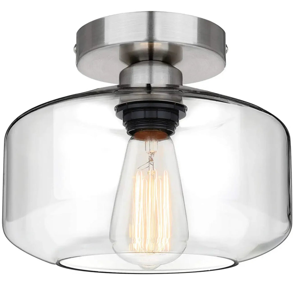 Plafonnier semi-encastré industriel en verre transparent pour couloir