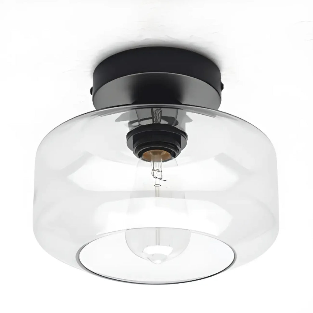 Plafonnier semi-encastré industriel en verre transparent pour couloir