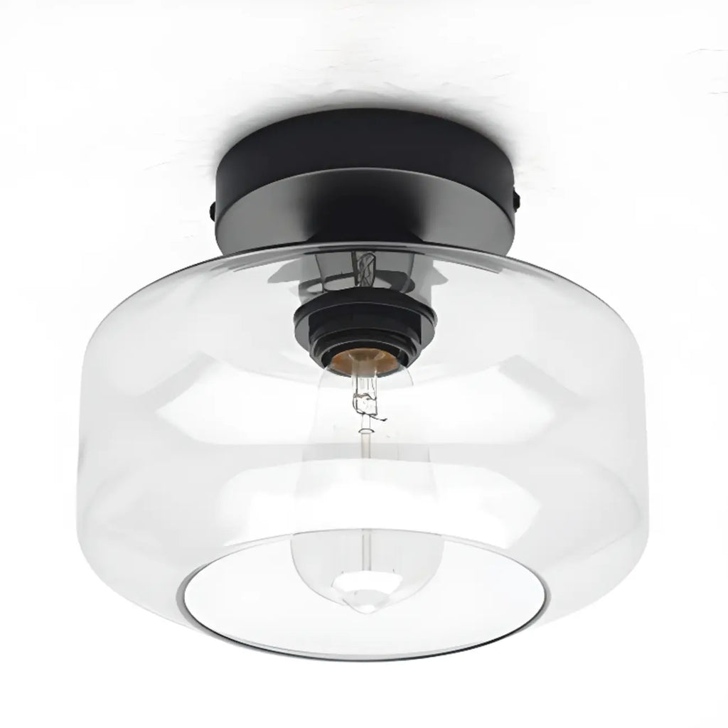 Plafonnier semi-encastré industriel en verre transparent pour couloir