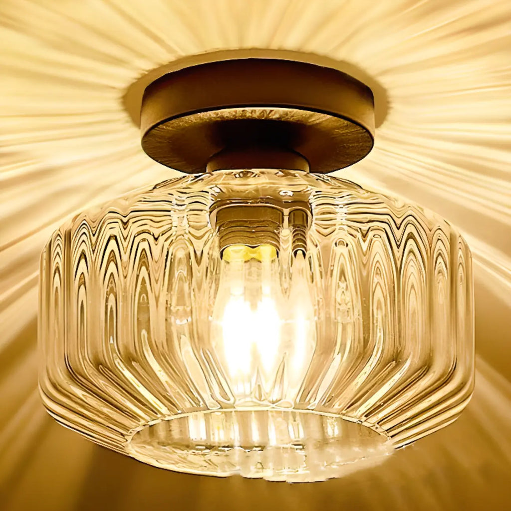 Plafonnier semi-encastré industriel en verre transparent pour couloir