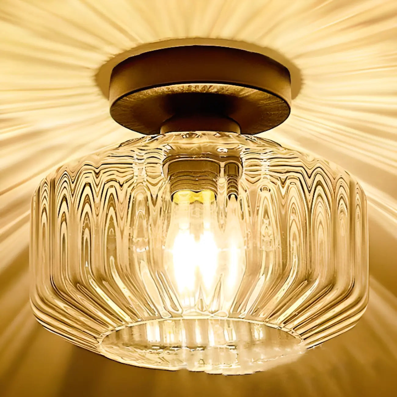 Plafonnier semi-encastré industriel en verre transparent pour couloir