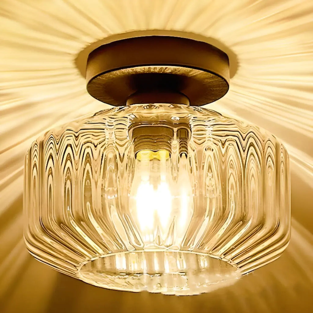 Plafonnier semi-encastré industriel en verre transparent pour couloir