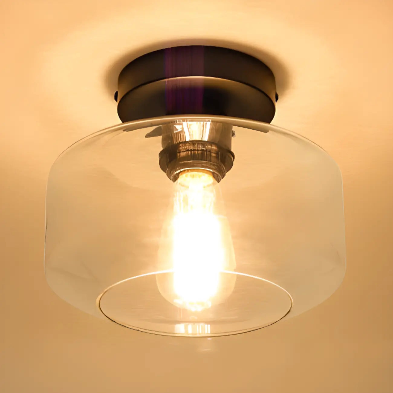 Plafonnier semi-encastré industriel en verre transparent pour couloir