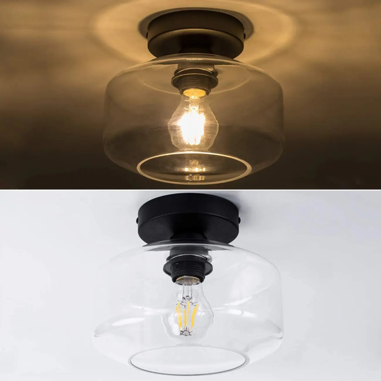 Plafonnier semi-encastré industriel en verre transparent pour couloir