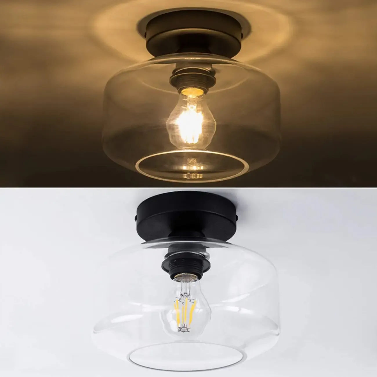 Plafonnier semi-encastré industriel en verre transparent pour couloir