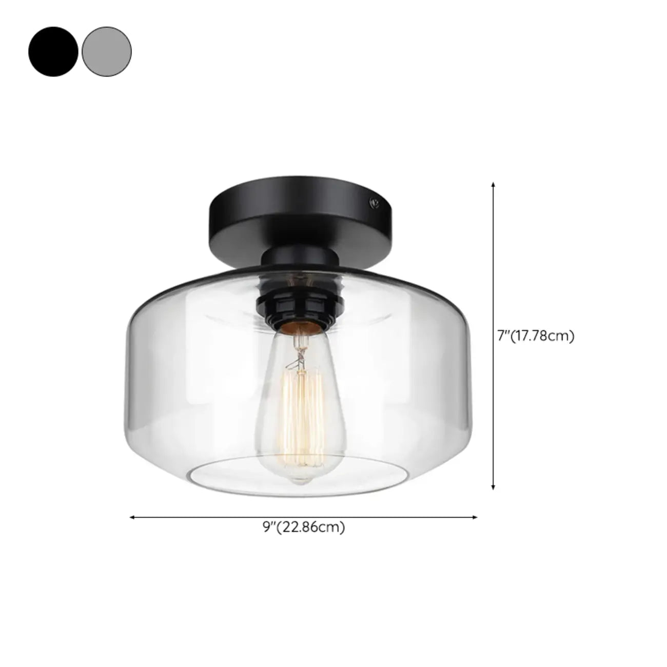 Plafonnier semi-encastré industriel en verre transparent pour couloir