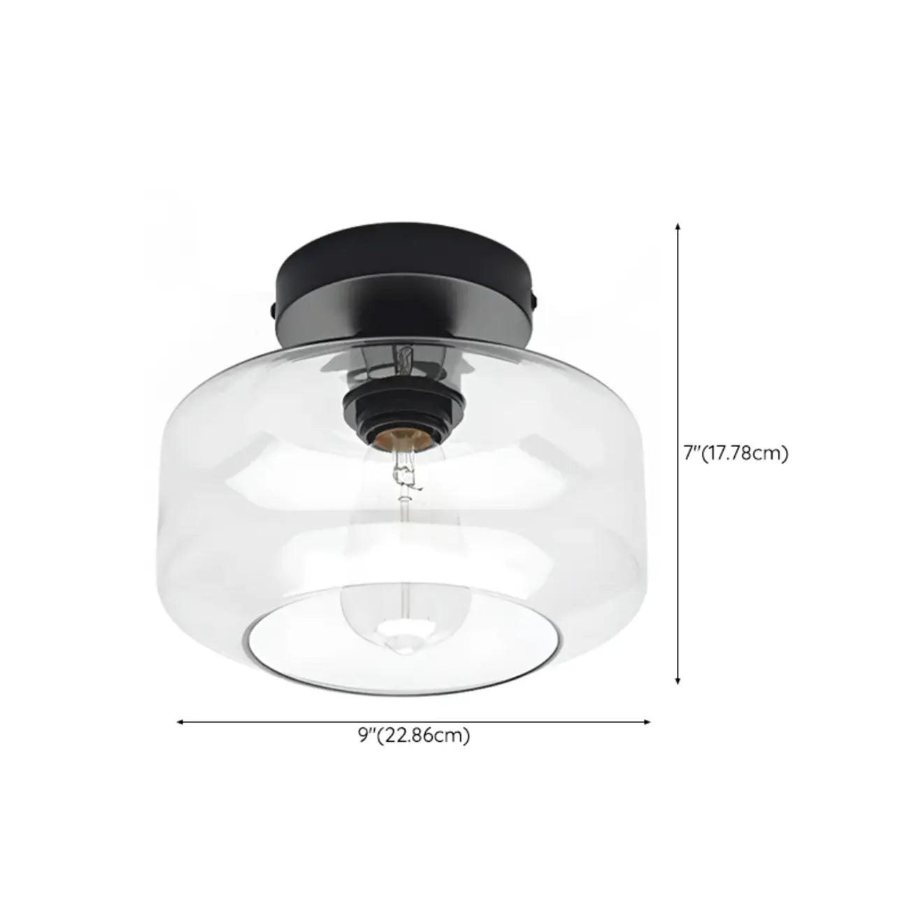 Plafonnier semi-encastré industriel en verre transparent pour couloir