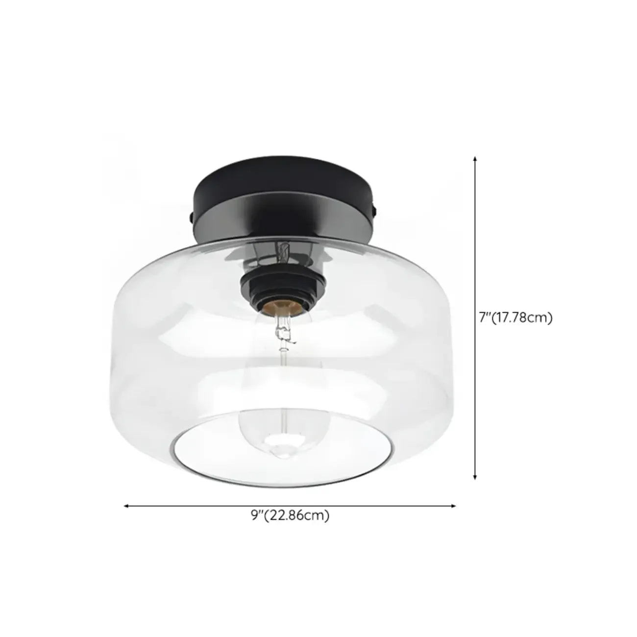 Plafonnier semi-encastré industriel en verre transparent pour couloir